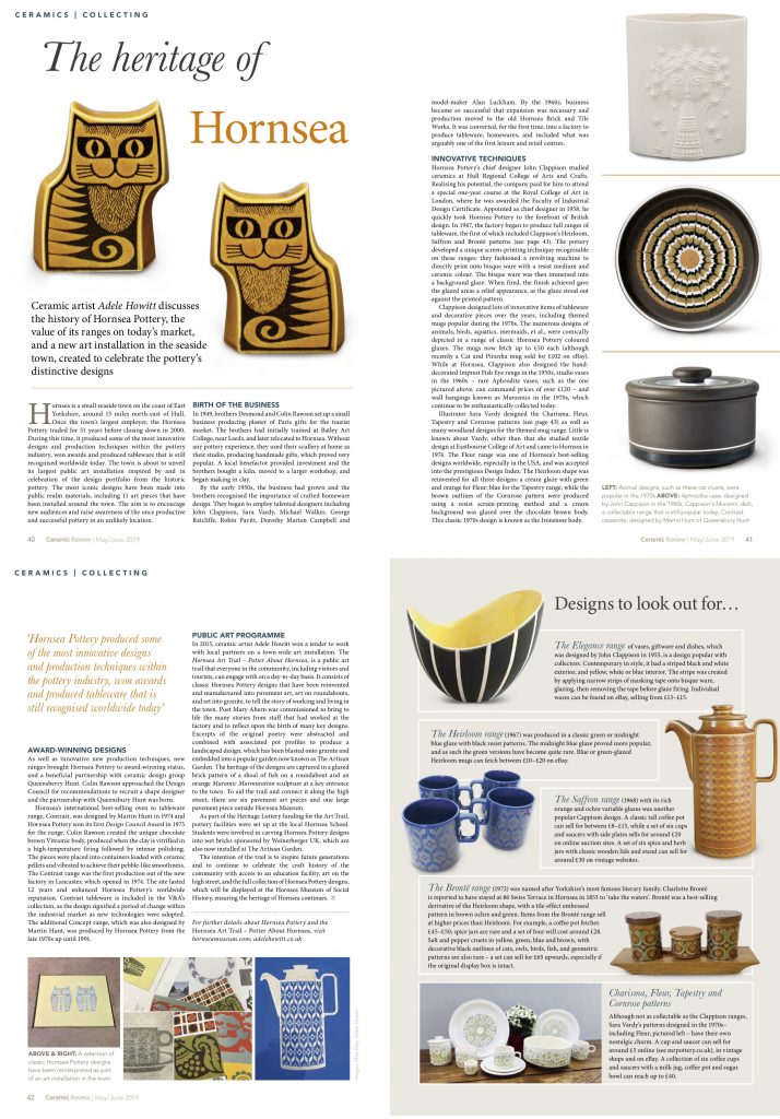 Ceramic Review May / June 2019 by Adele Howitt collecting / Hornsea Pottery / Potter About Hornsea Art Trail 